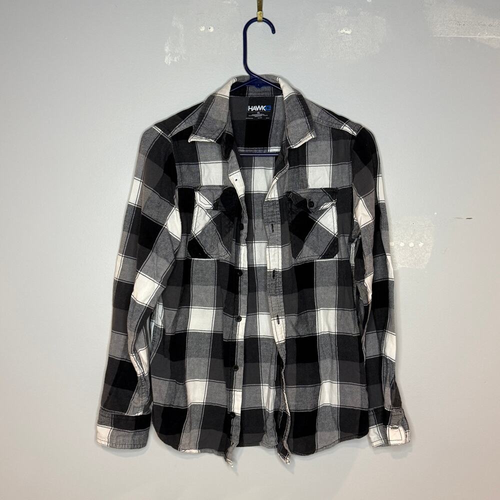 Tony hawk black and white plaid button down xl jr